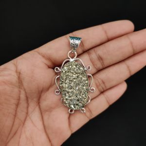 Navrabeads Premium Quality Natural Gemstone Pyrite Pendant for Women | Silver Finish