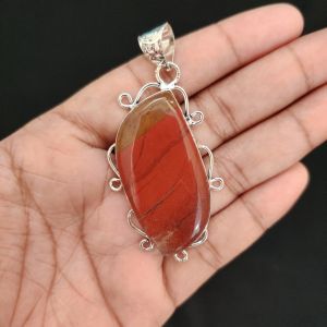Navrabeads Premium Quality Natural Gemstone Red Jasper Pendant for Women | Silver Finish