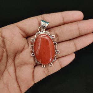 Navrabeads Premium Quality Natural Gemstone Red Jasper Pendant for Women | Silver Finish