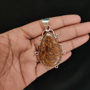Navrabeads Premium Quality Natural Gemstone Maryam Jasper Pendant for Women | Silver Finish