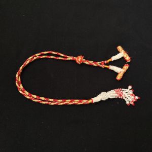 Navrabeads Handmade Maroon & Yellow Dori for 7 Layer Necklaces with Bead Tassels | Adjustable Jewellery Cord | 1 Piece
