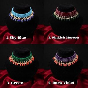 Navrabeads Agate & Glass Flat Oval Bead Loreal Choker | 10 Inches | Gold Finish