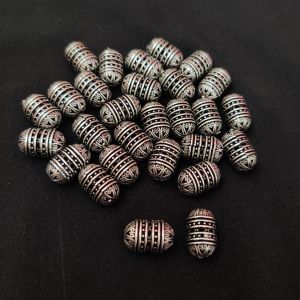  Silver Replica Hollow Beads, Cylinder Shape, 9X14MM, Pack of 10 pcs