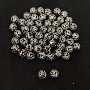  Silver Replica Hollow Beads, Round(Flower), 8MM, Pack of 10 pcs