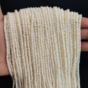 Navrabeads 16 Inch String AAA Quality Cream Unshaped Freshwater Pearls for Jewellery Making, Natural Cultured Tiny Pearls for Necklaces, Earrings & DIY Designs 2–3mm (Approx 210-212 Pearls)