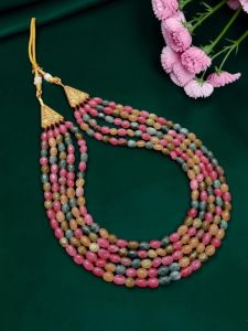 Quartz Necklace, Multi tourmaline colour, 5 layers