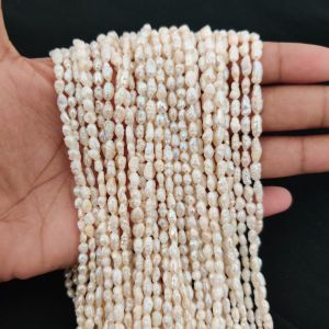 Original Freshwater Rice Baroque Elongated Pearls 3x4mm| 16 Inches | 65 to 67 pearls