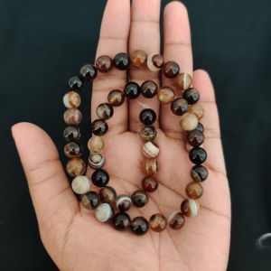 Navrabeads Brown and Black Lace Agate Beads 8mm Round for Jewellery Making | 15-Inch String Approx 44-48 Pieces