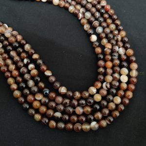 Navrabeads Brown and Black Lace Agate Beads 8mm Round for Jewellery Making | 15-Inch String Approx 44-48 Pieces