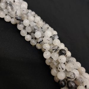 Navrabeads Black Rutile 8mm – 14 Inch String | Approx. 45–48 Beads for Jewellery Making