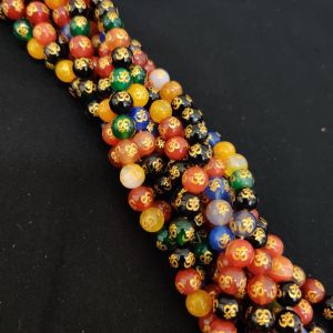 Navrabeads Agate Stone Beads with OM symbol 8mm – 14 Inch String | Approx. 45–48 Beads for Jewellery Making