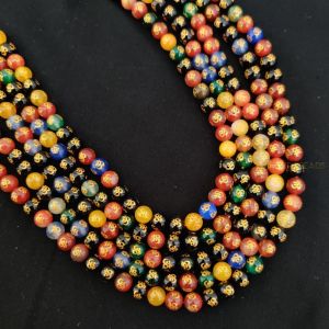 Navrabeads Agate Stone Beads with OM symbol 8mm – 14 Inch String | Approx. 45–48 Beads for Jewellery Making