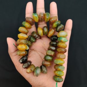 Natural Agate Rondelle/Disc Shape - Green Double shade