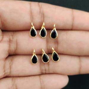 Polki Drops Black – Pack of 10 Pieces | Sparkling Jewellery Making Charms for Earrings, Necklaces & DIY Crafts