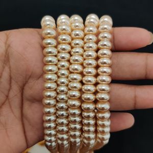 Light Gold Shell Pearl Beads Button Shape 5X8mm | 15 Inch String Approx. 80 to 85 Pearls for Jewellery Making