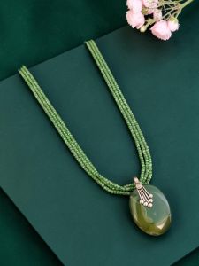 Navrabeads Lace Agate Pendant Necklace with CZ Beads | 22 Inches | Elegant Fashion Jewellery for Women