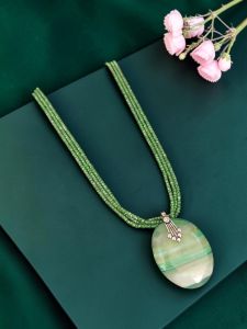 Navrabeads Lace Agate Pendant Necklace with CZ Beads | 22 Inches | Elegant Fashion Jewellery for Women