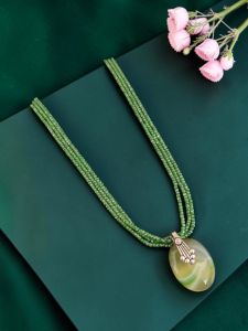 Navrabeads Lace Agate Pendant Necklace with CZ Beads | 22 Inches | Elegant Fashion Jewellery for Women