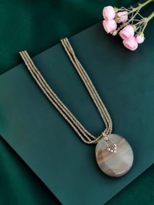 Navrabeads Lace Agate Pendant Necklace with CZ Beads | 22 Inches | Elegant Fashion Jewellery for Women