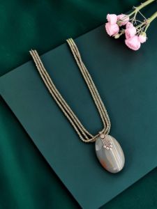 Navrabeads Lace Agate Pendant Necklace with CZ Beads | 22 Inches | Elegant Fashion Jewellery for Women