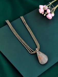 Navrabeads Lace Agate Pendant Necklace with CZ Beads | 22 Inches | Elegant Fashion Jewellery for Women