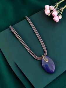 Navrabeads Lace Agate Pendant Necklace with CZ Beads | 22 Inches | Elegant Fashion Jewellery for Women