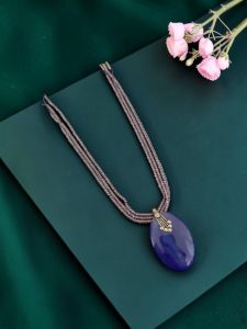 Navrabeads Lace Agate Pendant Necklace with CZ Beads | 22 Inches | Elegant Fashion Jewellery for Women