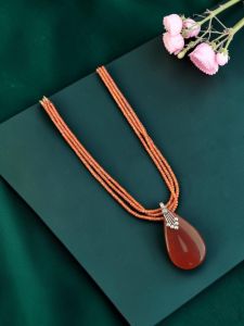 Navrabeads Lace Agate Pendant Necklace with CZ Beads | 22 Inches | Elegant Fashion Jewellery for Women