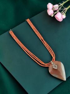 Navrabeads Lace Agate Pendant Necklace with CZ Beads | 22 Inches | Elegant Fashion Jewellery for Women