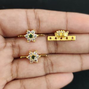 Navrabeads Single Piece CZ Stone 5 Hole Flower Connector Antique Gold Finish White & Green – 14x7 mm | Jewellery Connector for DIY Designs