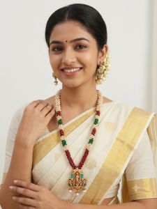 Navrabeads Meenakshi Multicolour Enamel Pendant with Pearl & Agate Loraels Necklace