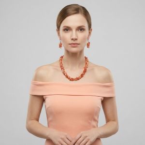 Navrabeads Carnelian Chip Stone Necklace Set with Earrings – 20 Inch