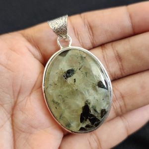 Amazonite Pendant, Gemstone Pendant, 1.5", Silver finish