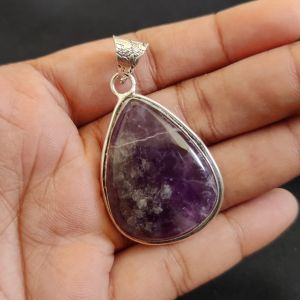 Amazonite Pendant, Gemstone Pendant, 1.5", Silver finish