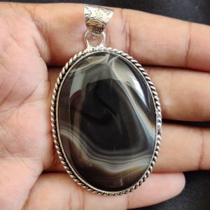 Lace Agate Pendant, Gemstone Pendant, 1 to 1.5", Silver finish