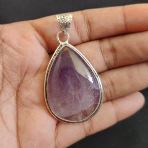 Amethyst Pendant, Gemstone Pendant, 1 to 1.5", Silver finish