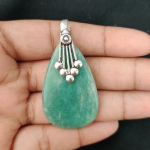 Amazonite Pendant, Gemstone Pendant, 1.5", Silver finish