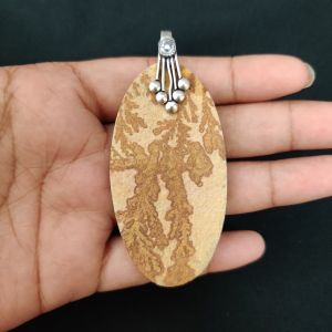 Psilomelane Dendrite Pendant, Gemstone Pendant, 1.5", Silver finish