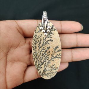 Psilomelane Dendrite Pendant, Gemstone Pendant, 1.5", Silver finish