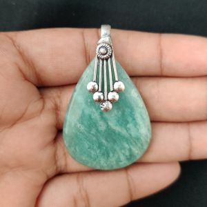 Amazonite Pendant, Gemstone Pendant, 1.5", Silver finish