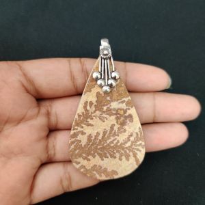 Psilomelane Dendrite Pendant, Gemstone Pendant, 1.5", Silver finish