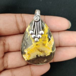 Bumble Bee Jasper Pendant, Gemstone Pendant, 1 to 1.5", Silver finish