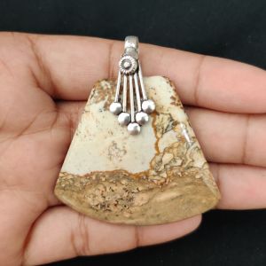 Psilomelane Dendrite Pendant, Gemstone Pendant, 1.5", Silver finish