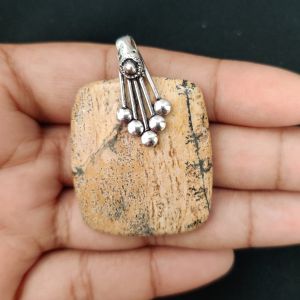 Psilomelane Dendrite Pendant, Gemstone Pendant, 1.5", Silver finish