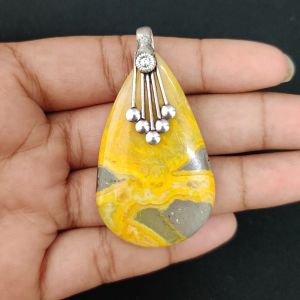 Bumble Bee Jasper Pendant, Gemstone Pendant, 1 to 1.5", Silver finish
