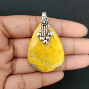Bumble Bee Jasper Pendant, Gemstone Pendant, 1 to 1.5", Silver finish