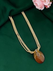 Navrabeads Lace Agate Pendant Necklace with CZ Beads | 22 Inches | Elegant Fashion Jewellery for Women
