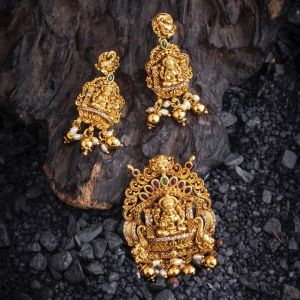 Antique Lakshmi Pendant (2.5x1.5")| Temple Jewellery for Women