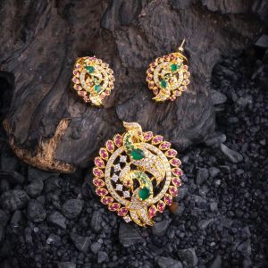 Peacock Multicolor CZ Pendant Set with Matching Earrings 