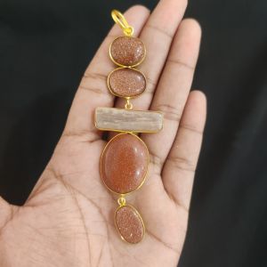 Navrabeads Sandstone Gemstone Pendants, 5 Stones | Gold Finish | Elegant Gemstone Pendant Set for Jewellery Making & DIY Designs